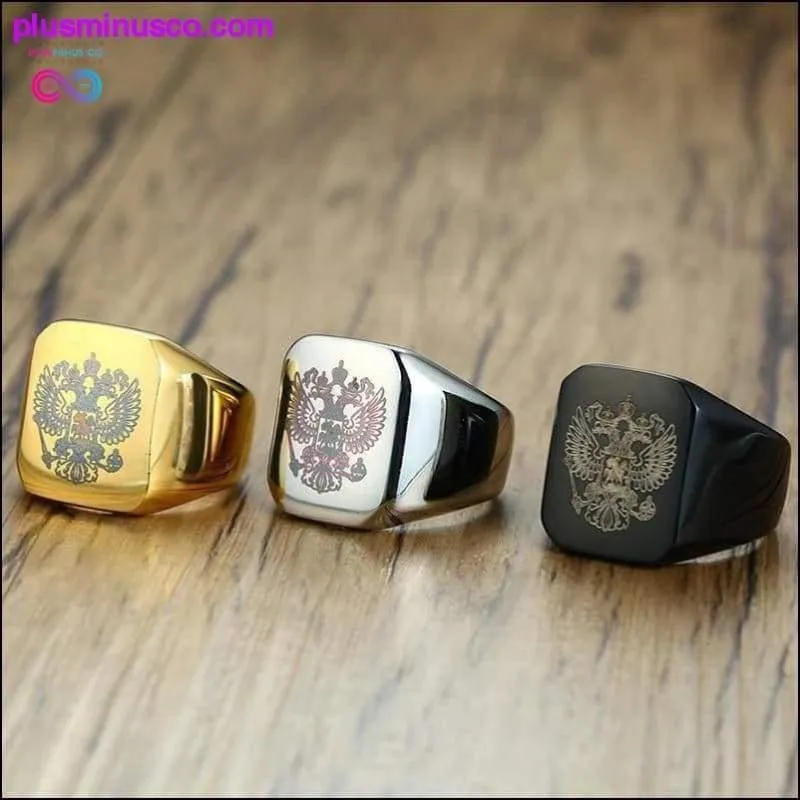 Russian National Emblem Men Signet Ring Double-headed Eagle