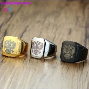 Russian National Emblem Men Signet Ring Double-headed Eagle