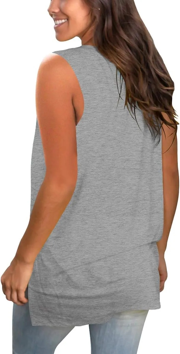 SAMPEEL Womens Summer Tank Tops Basic Tanks V Neck Sleeveless T Shirts Side Split