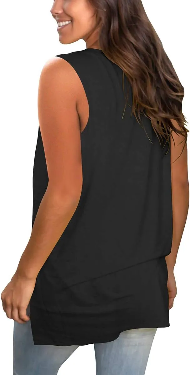 SAMPEEL Womens Summer Tank Tops Basic Tanks V Neck Sleeveless T Shirts Side Split