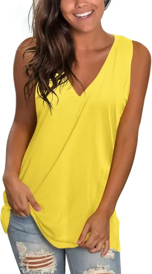 SAMPEEL Womens Summer Tank Tops Basic Tanks V Neck Sleeveless T Shirts Side Split