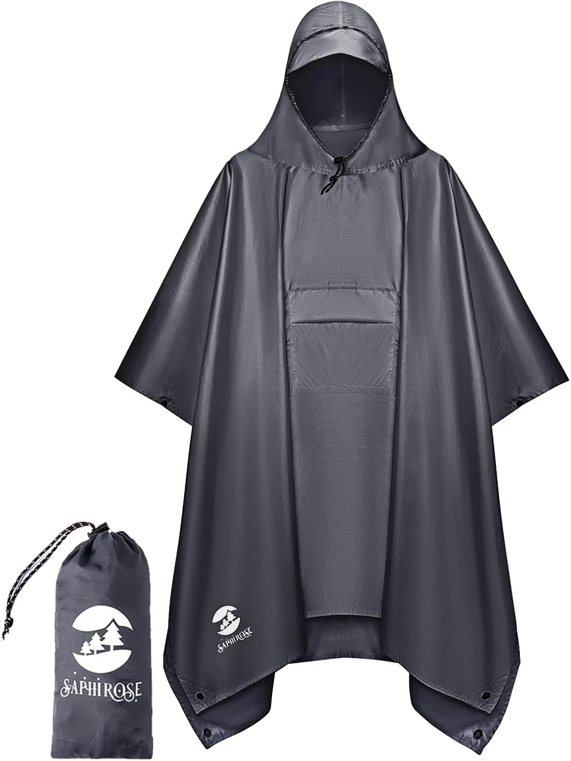 SaphiRose Extra Thick Hooded Rain Poncho Double Layer Waterproof Raincoat Jacket for Men Women Adults