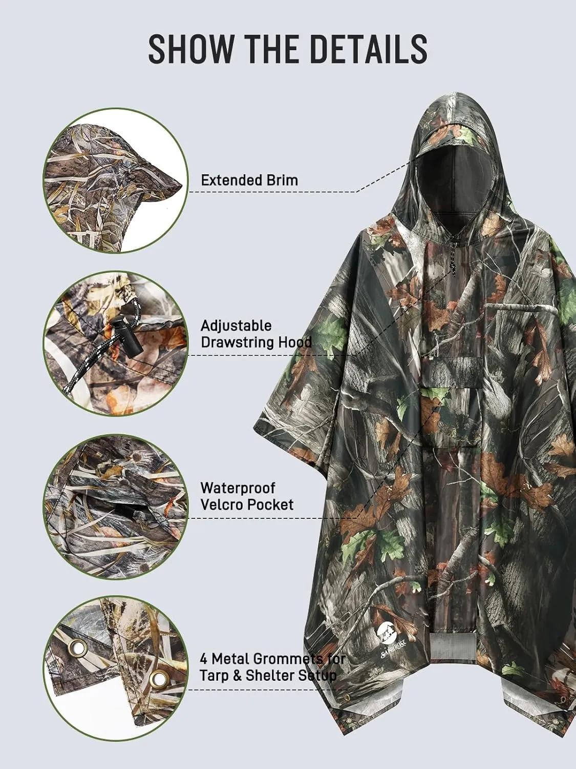 SaphiRose Extra Thick Hooded Rain Poncho Double Layer Waterproof Raincoat Jacket for Men Women Adults