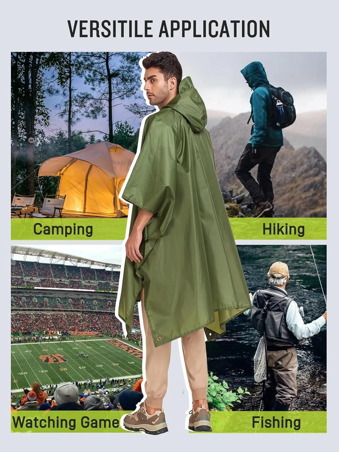 SaphiRose Extra Thick Hooded Rain Poncho Double Layer Waterproof Raincoat Jacket for Men Women Adults