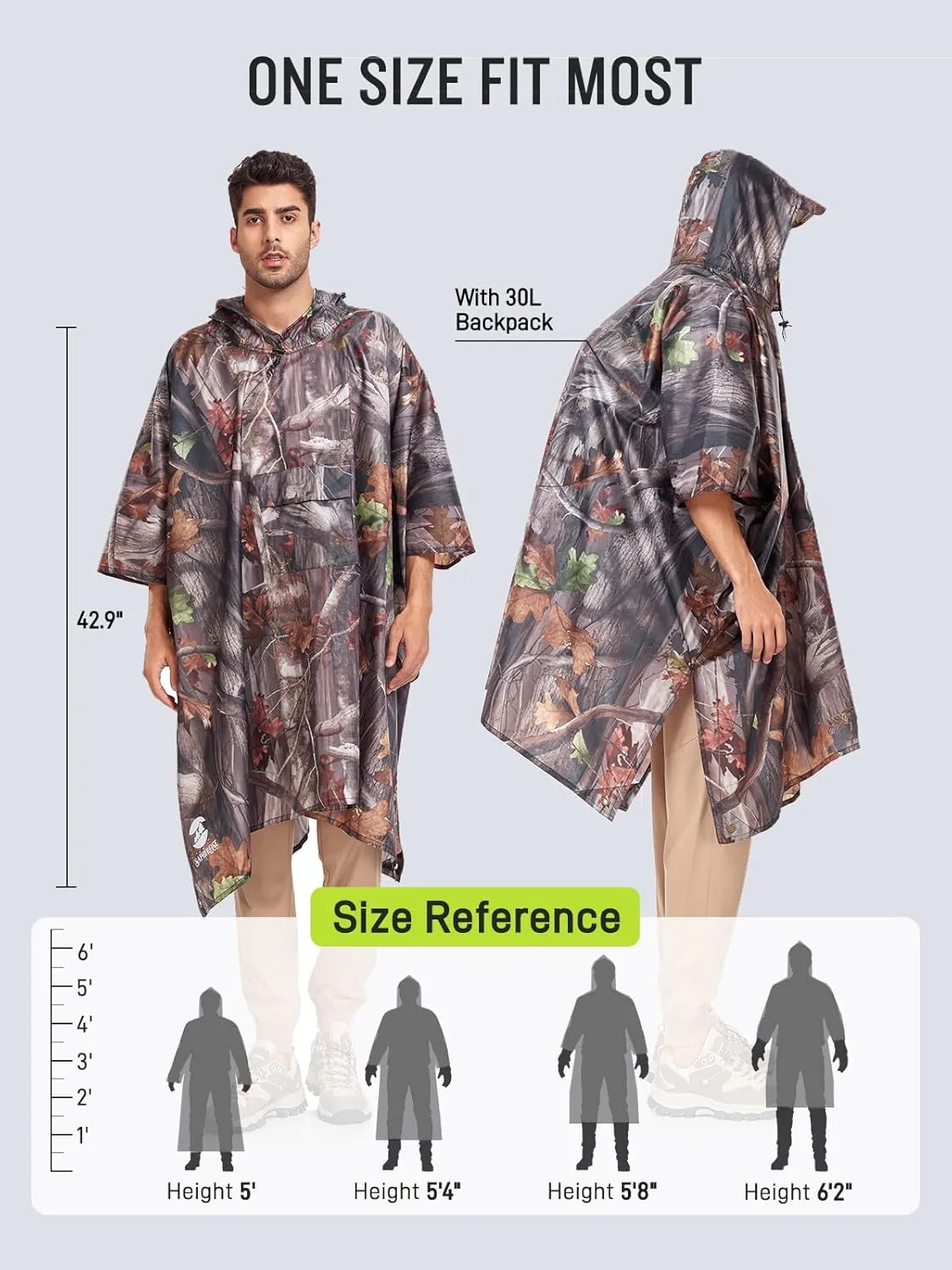 SaphiRose Extra Thick Hooded Rain Poncho Double Layer Waterproof Raincoat Jacket for Men Women Adults