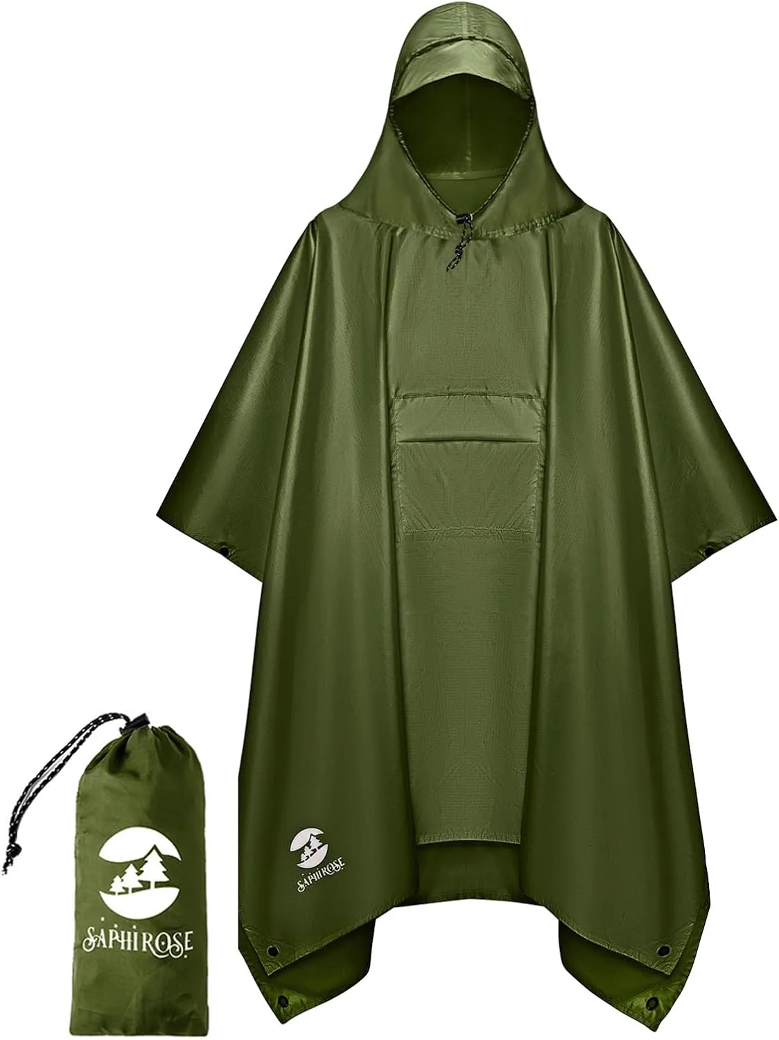SaphiRose Extra Thick Hooded Rain Poncho Double Layer Waterproof Raincoat Jacket for Men Women Adults