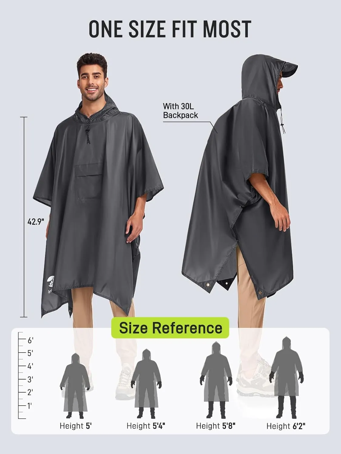 SaphiRose Extra Thick Hooded Rain Poncho Double Layer Waterproof Raincoat Jacket for Men Women Adults