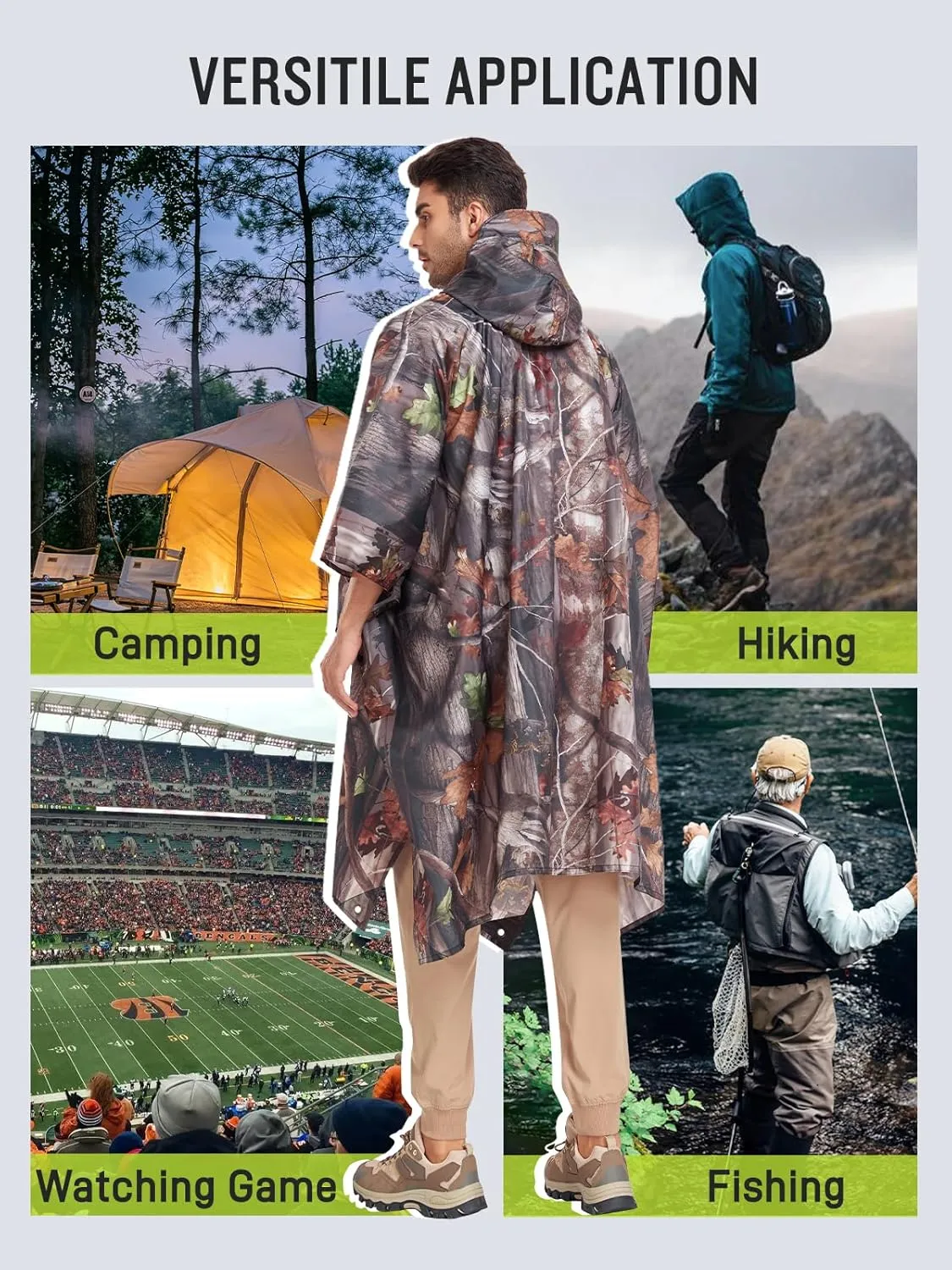 SaphiRose Extra Thick Hooded Rain Poncho Double Layer Waterproof Raincoat Jacket for Men Women Adults