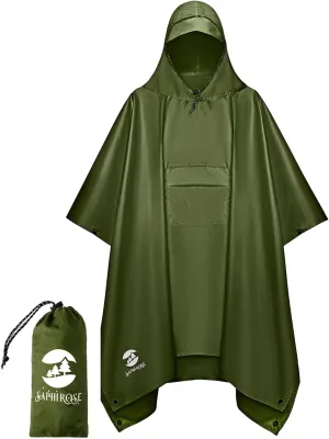 SaphiRose Extra Thick Hooded Rain Poncho Double Layer Waterproof Raincoat Jacket for Men Women Adults