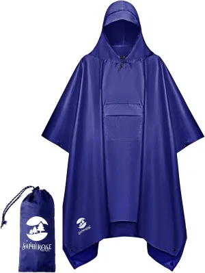 SaphiRose Extra Thick Hooded Rain Poncho Double Layer Waterproof Raincoat Jacket for Men Women Adults