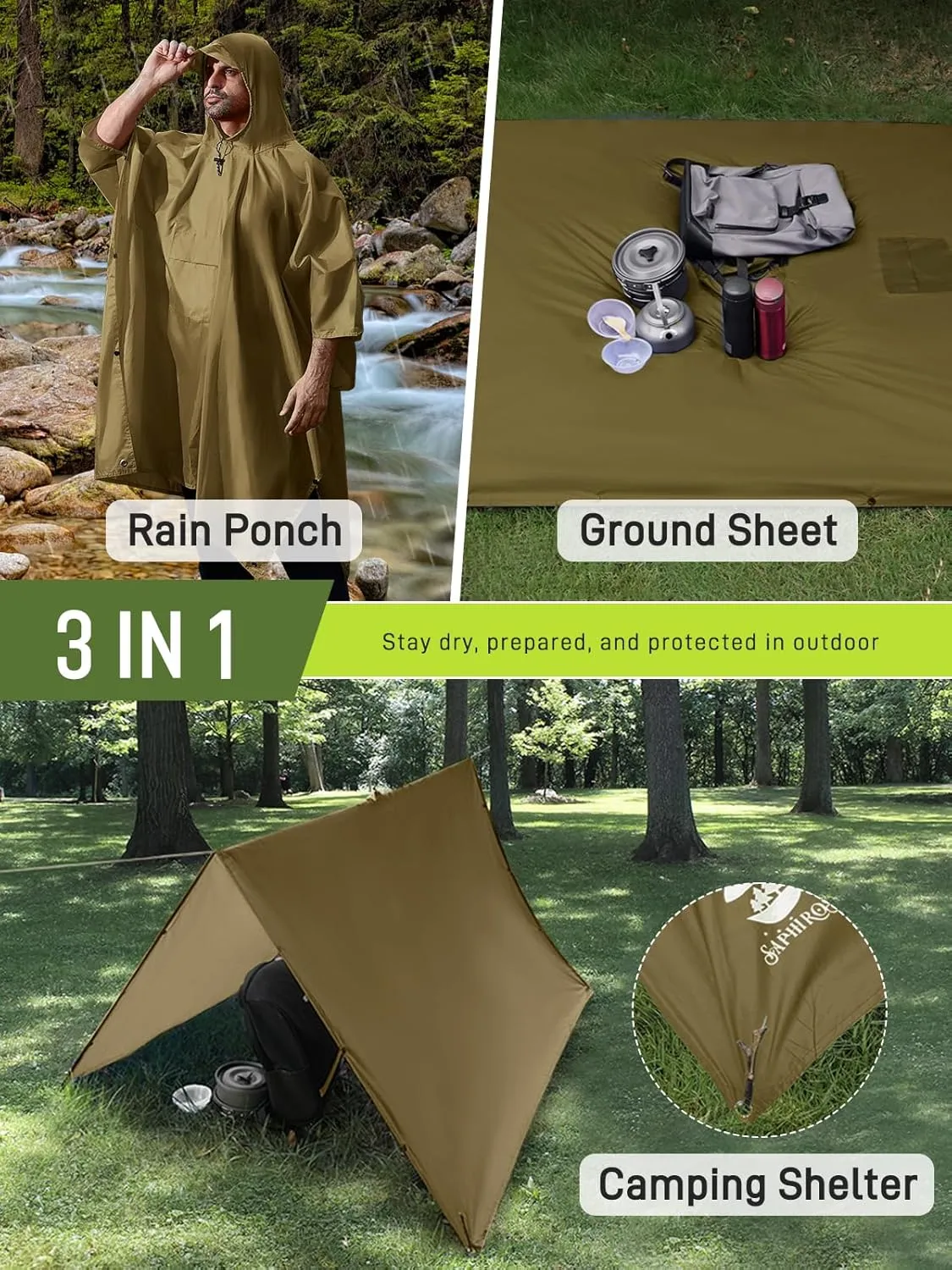 SaphiRose Extra Thick Hooded Rain Poncho Double Layer Waterproof Raincoat Jacket for Men Women Adults