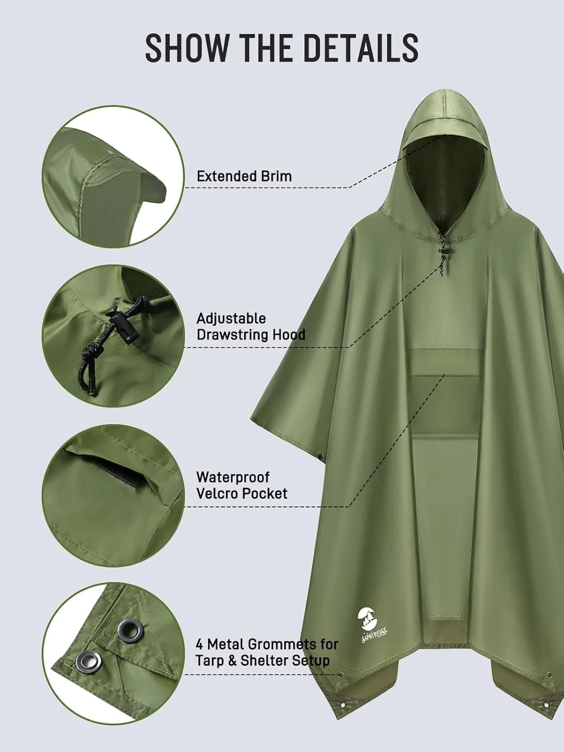 SaphiRose Extra Thick Hooded Rain Poncho Double Layer Waterproof Raincoat Jacket for Men Women Adults