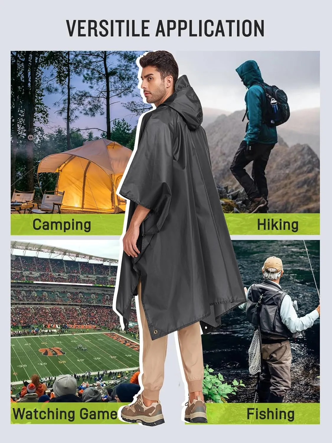 SaphiRose Extra Thick Hooded Rain Poncho Double Layer Waterproof Raincoat Jacket for Men Women Adults