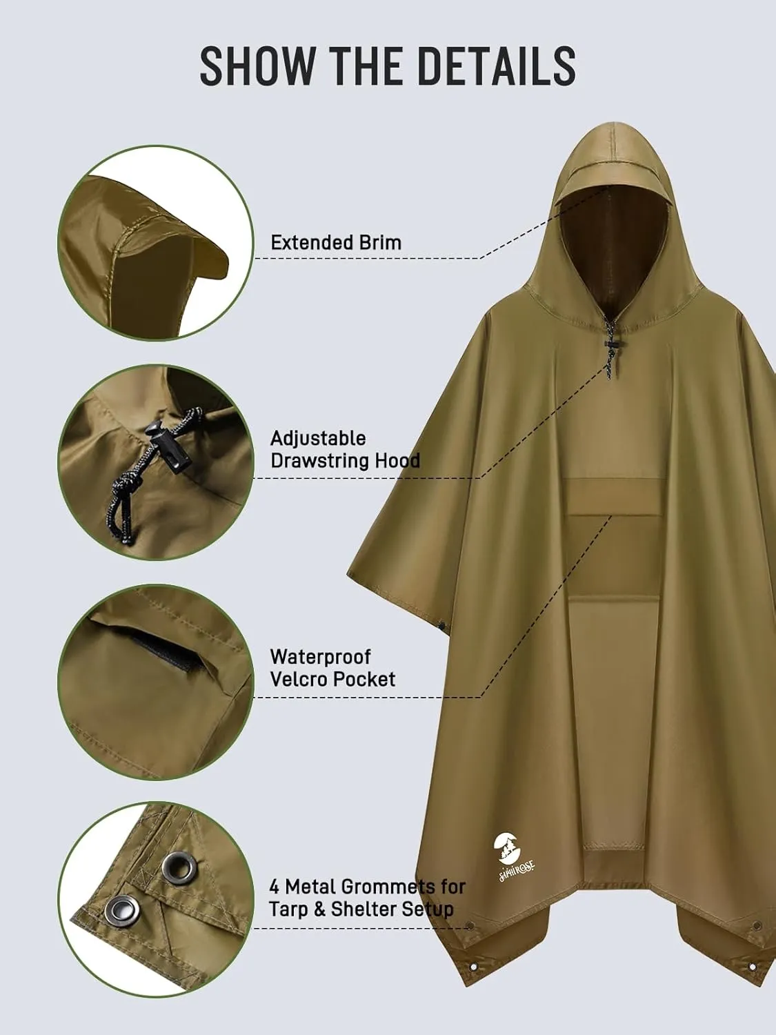SaphiRose Extra Thick Hooded Rain Poncho Double Layer Waterproof Raincoat Jacket for Men Women Adults