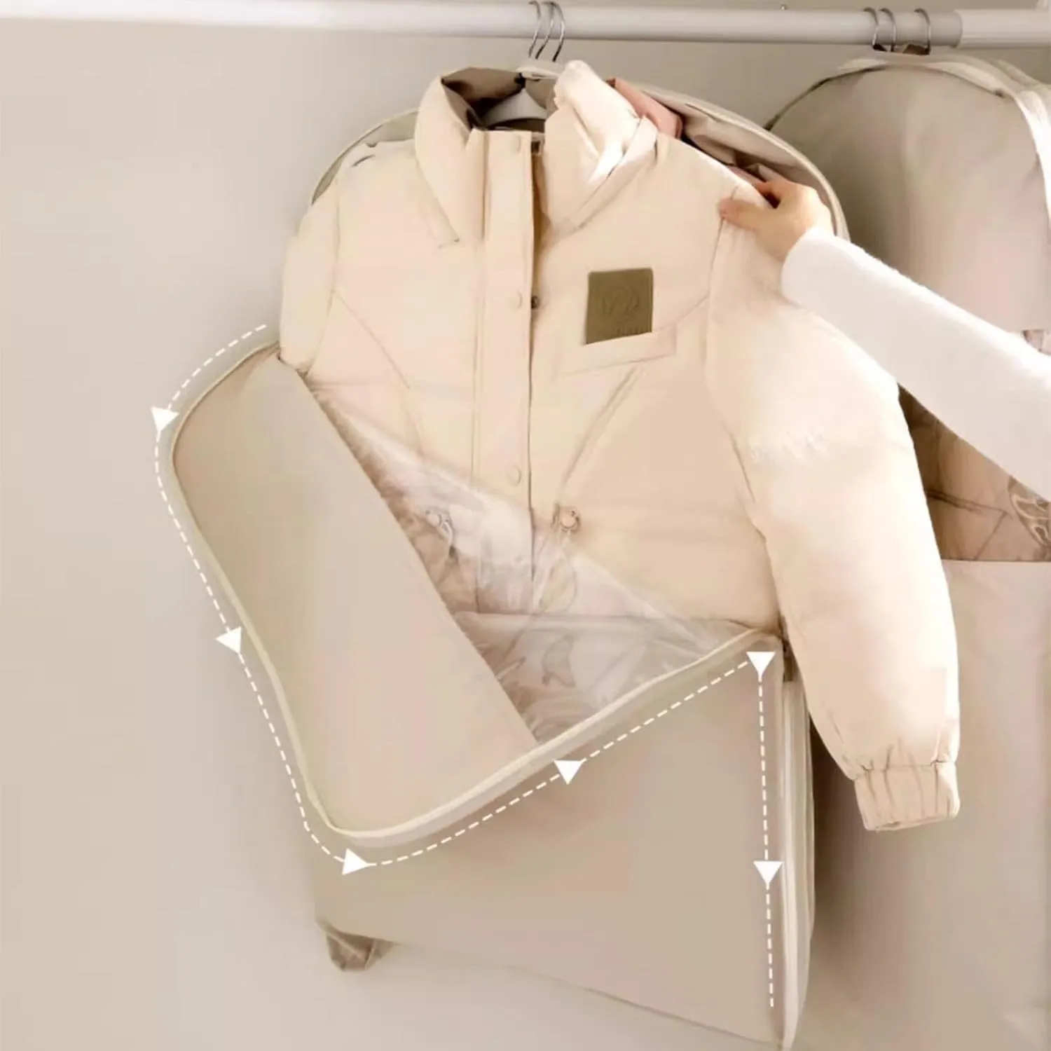 Self-Compression Hanging Garment Bag - Space Saver for Coats/Jackets with Dustproof PEVA Cover (3 Pcs E,One Size)