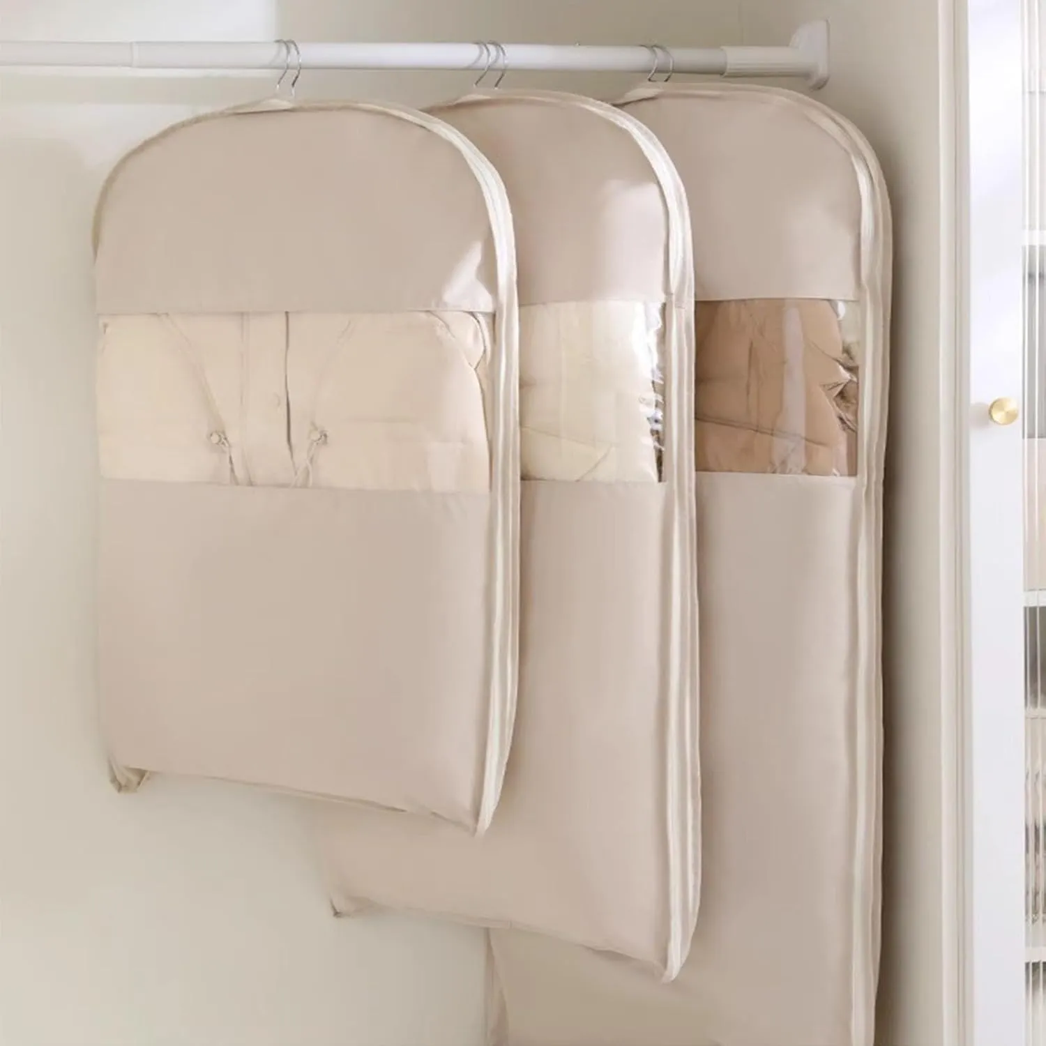 Self-Compression Hanging Garment Bag - Space Saver for Coats/Jackets with Dustproof PEVA Cover (3 Pcs E,One Size)