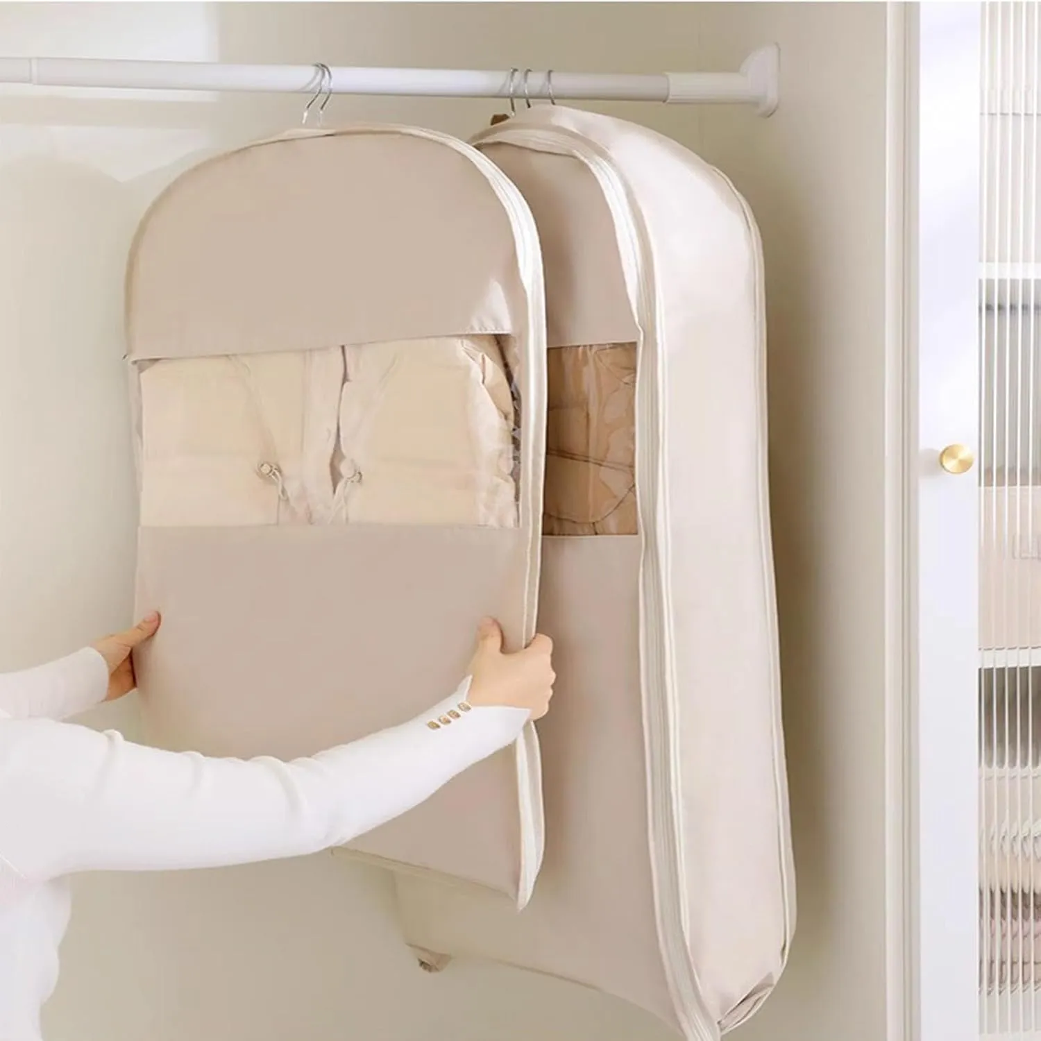 Self-Compression Hanging Garment Bag - Space Saver for Coats/Jackets with Dustproof PEVA Cover (3 Pcs E,One Size)
