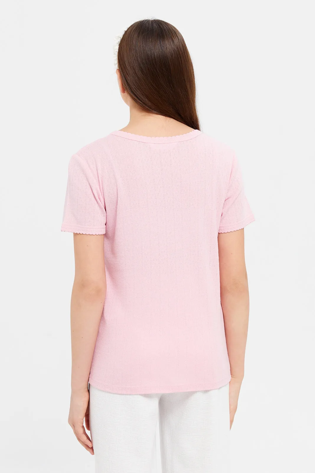 Senior Girls Pink Ribbed T-Shirt