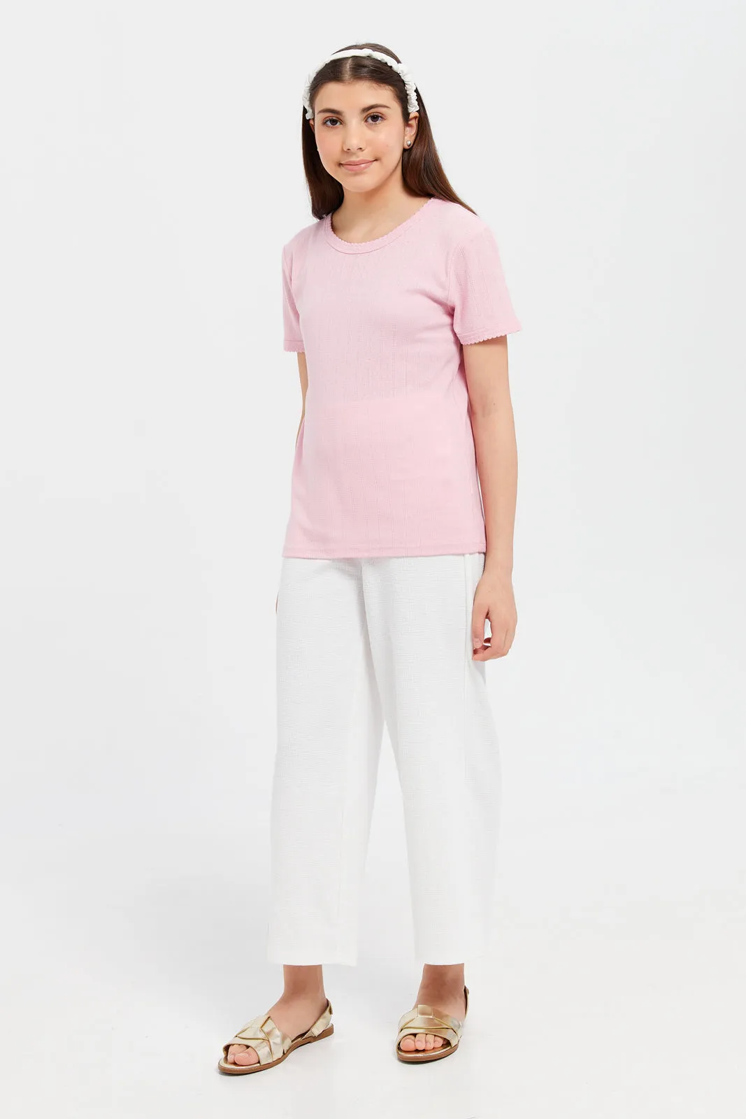 Senior Girls Pink Ribbed T-Shirt