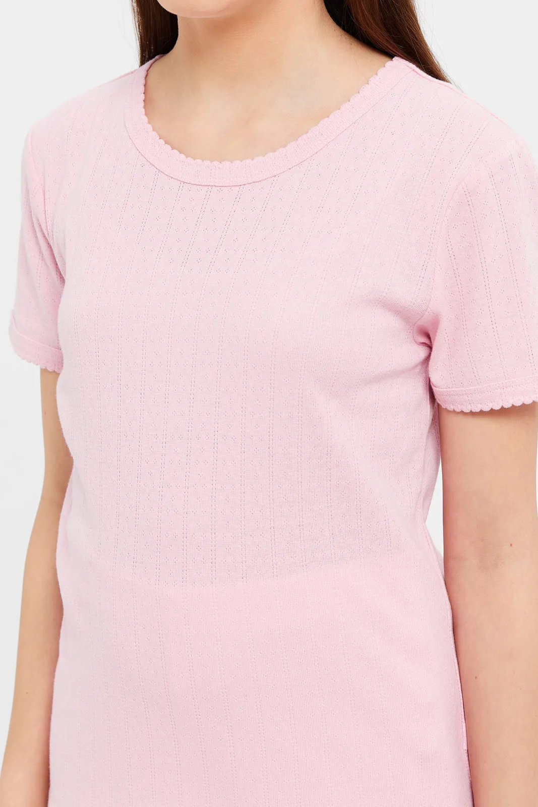 Senior Girls Pink Ribbed T-Shirt