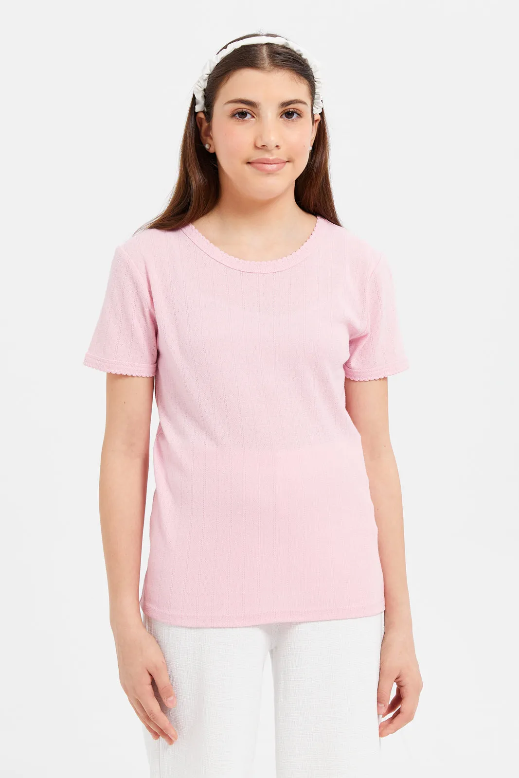 Senior Girls Pink Ribbed T-Shirt