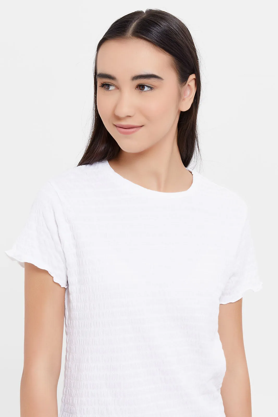 Senior Girls White Jacquard Top