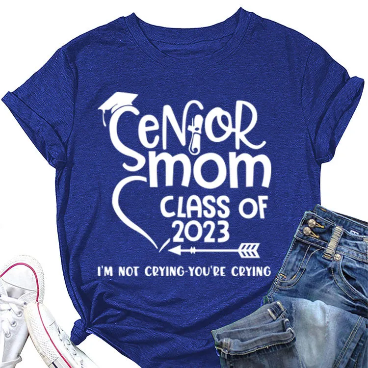 Senior Mom Class Letter Fashion Ladies Crewneck Short Sleeve T-Shirt