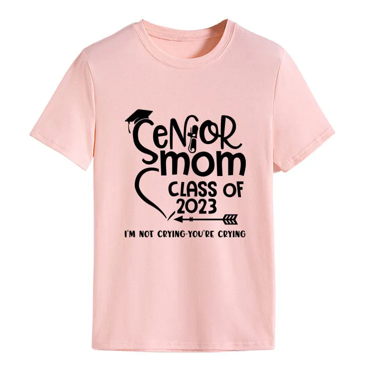 Senior Mom Class Letter Fashion Ladies Crewneck Short Sleeve T-Shirt
