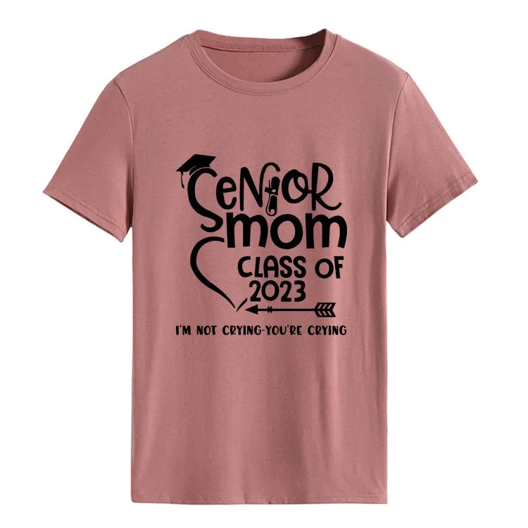 Senior Mom Class Letter Fashion Ladies Crewneck Short Sleeve T-Shirt