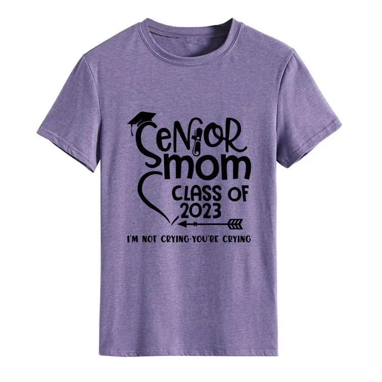 Senior Mom Class Letter Fashion Ladies Crewneck Short Sleeve T-Shirt