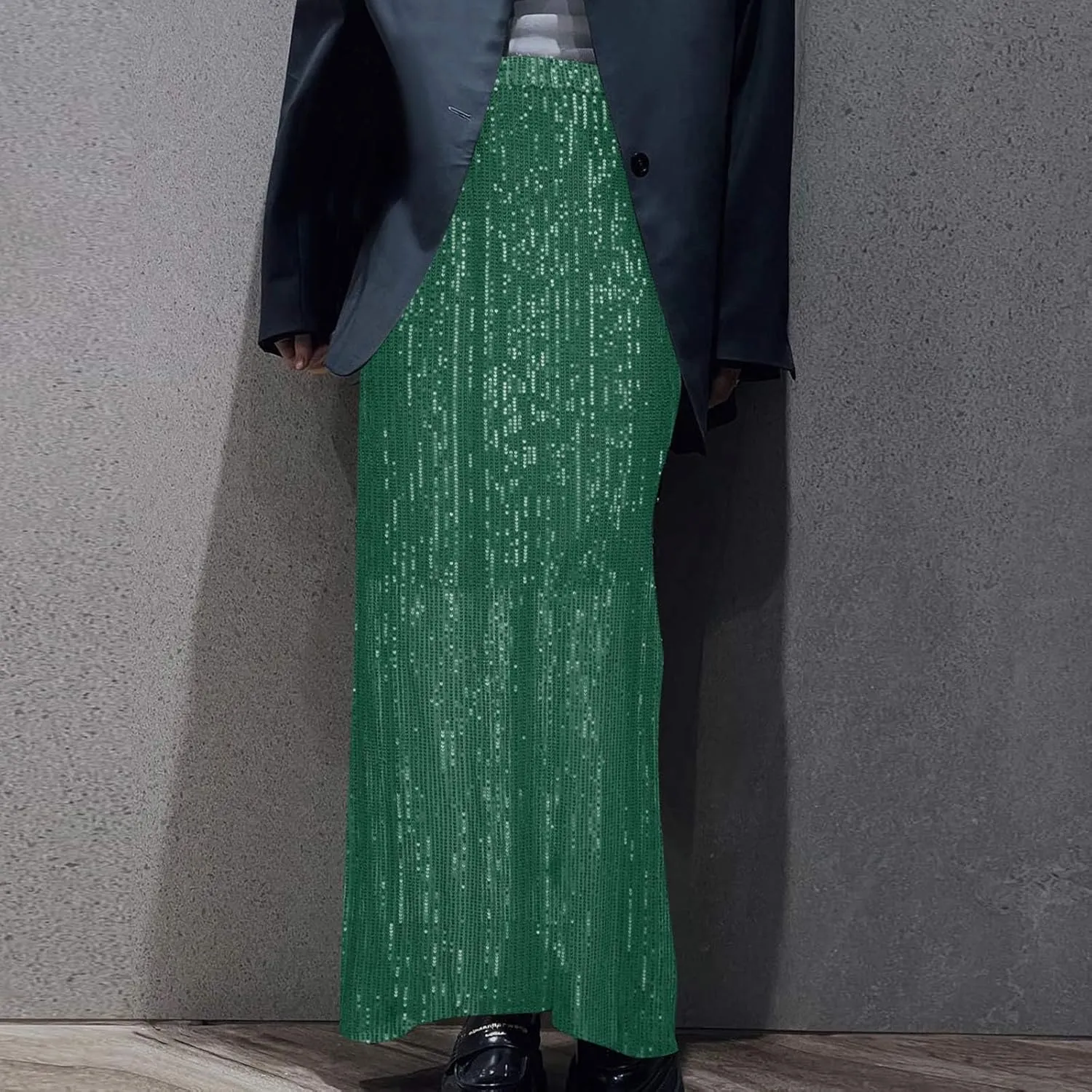 Sequin Party Maxi Skirts for Women High Waisted Plus Size Stretchy Sparkly Skirt Elegant Cocktail Dress