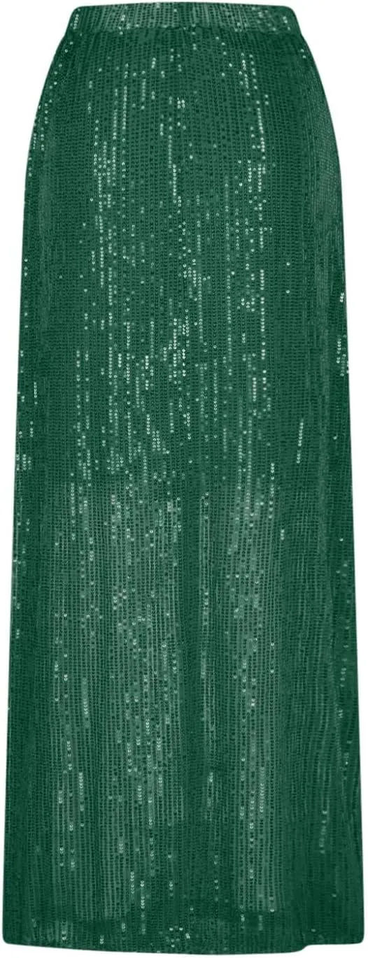 Sequin Party Maxi Skirts for Women High Waisted Plus Size Stretchy Sparkly Skirt Elegant Cocktail Dress