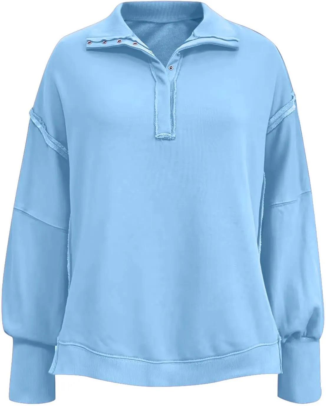 Shirts for Women Casual Long Sleeve Loose Classic Fit Sweatshirts V Neck Button Down Pullover Top Womens Fashion