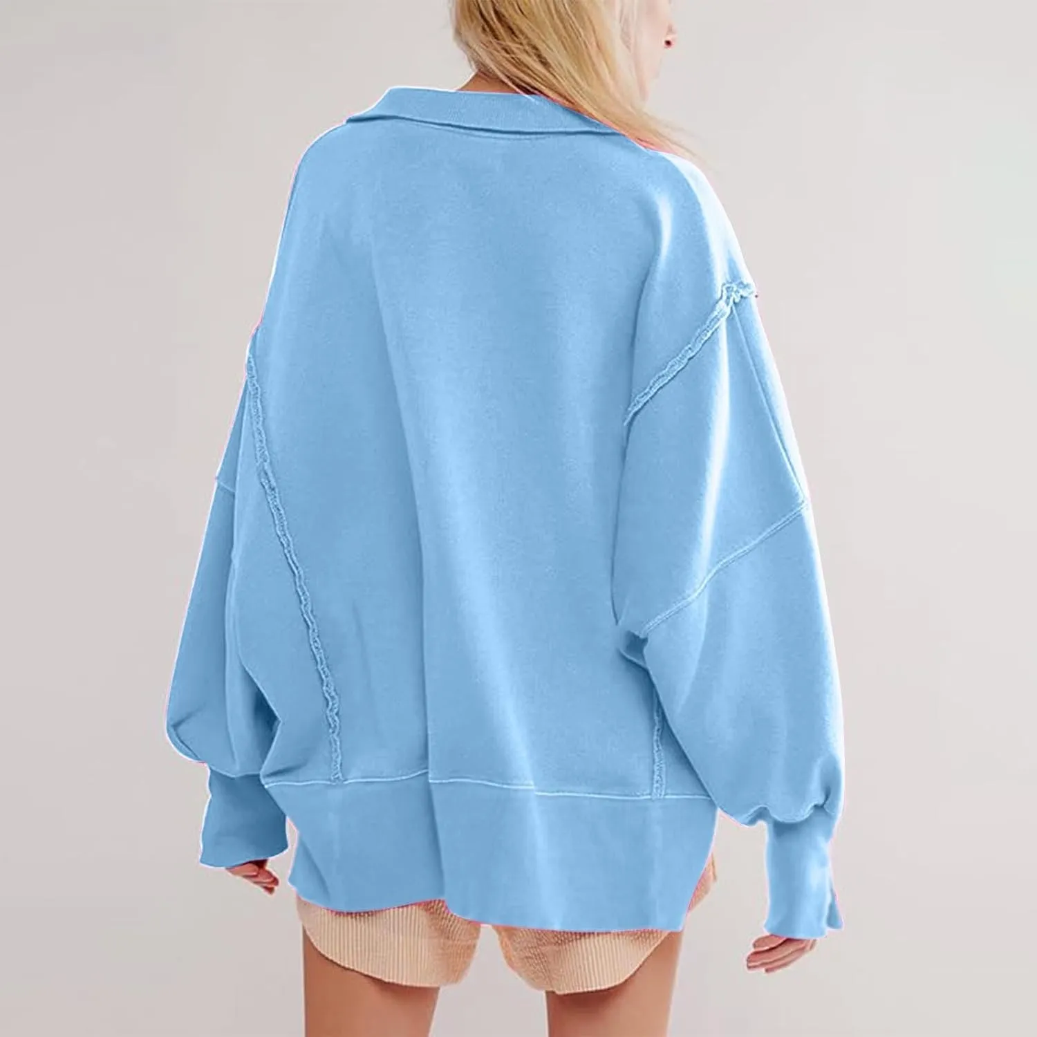 Shirts for Women Casual Long Sleeve Loose Classic Fit Sweatshirts V Neck Button Down Pullover Top Womens Fashion