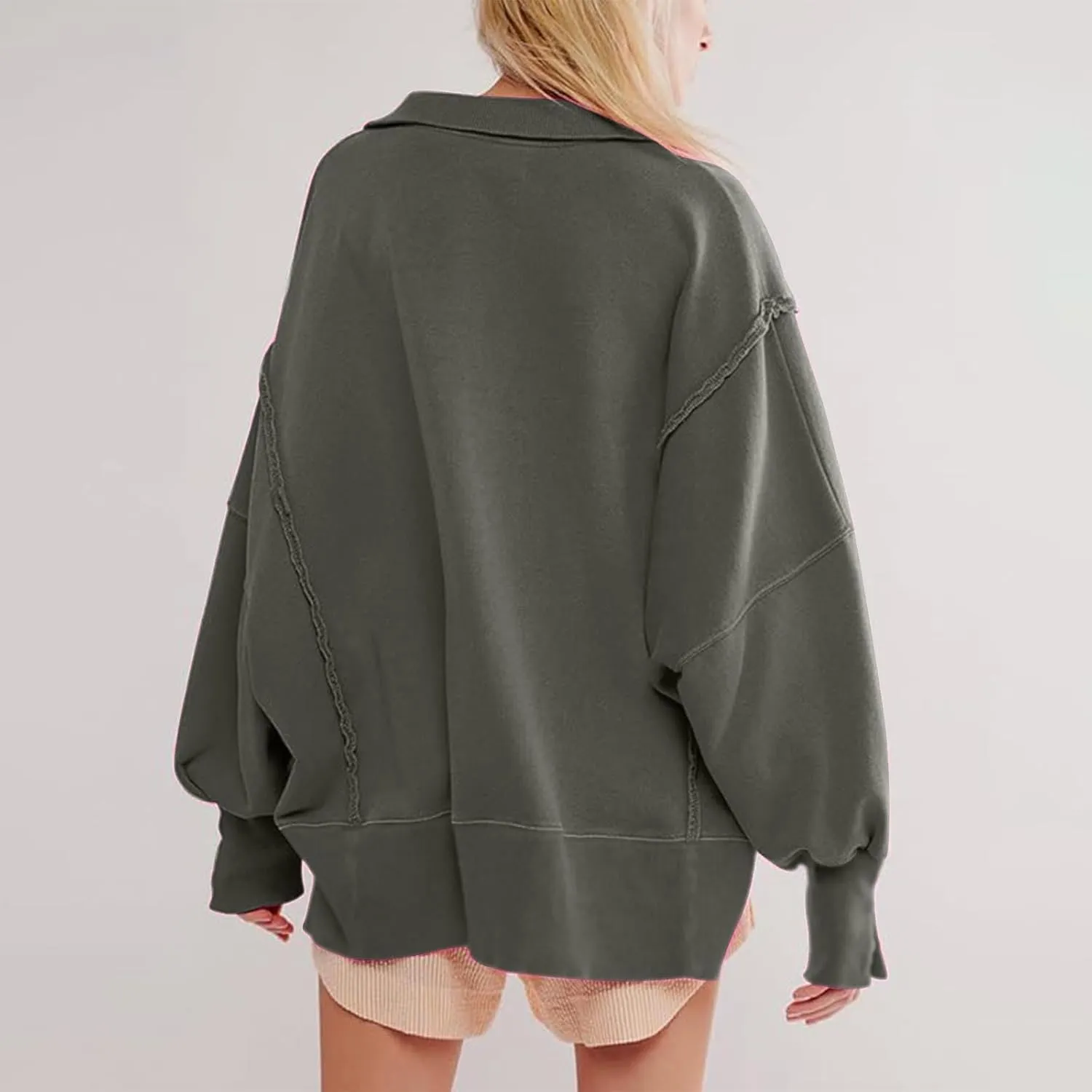 Shirts for Women Casual Long Sleeve Loose Classic Fit Sweatshirts V Neck Button Down Pullover Top Womens Fashion