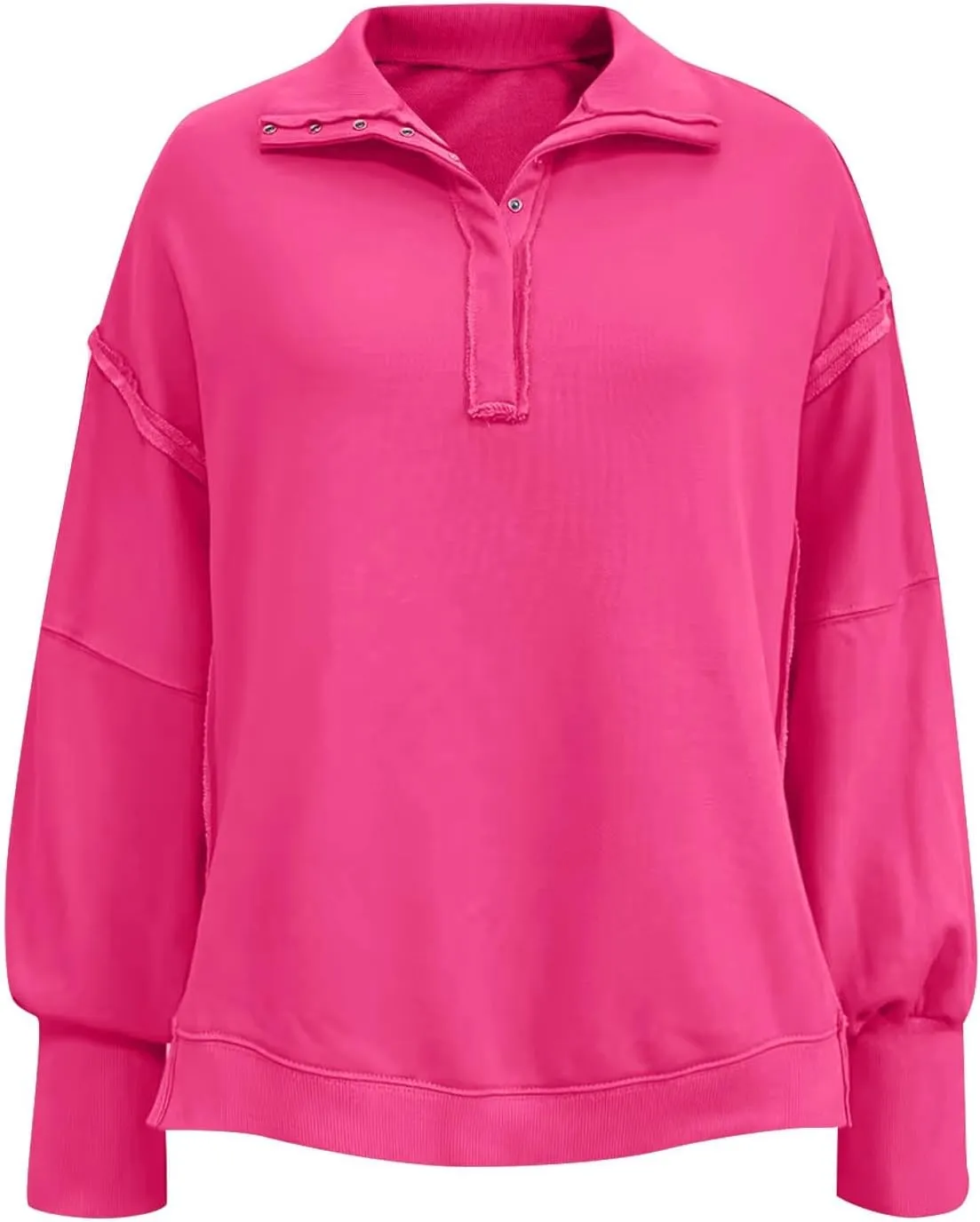Shirts for Women Casual Long Sleeve Loose Classic Fit Sweatshirts V Neck Button Down Pullover Top Womens Fashion