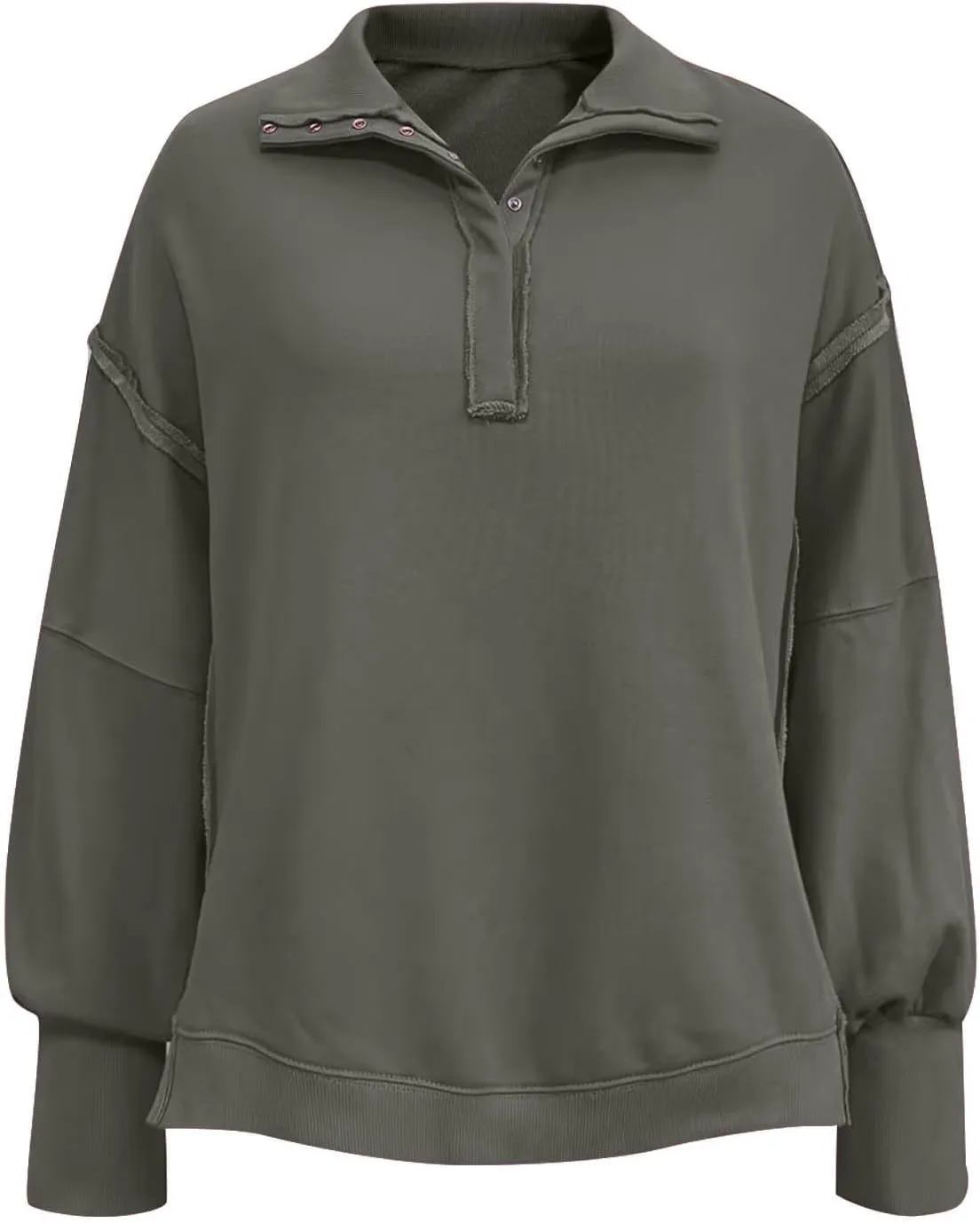 Shirts for Women Casual Long Sleeve Loose Classic Fit Sweatshirts V Neck Button Down Pullover Top Womens Fashion