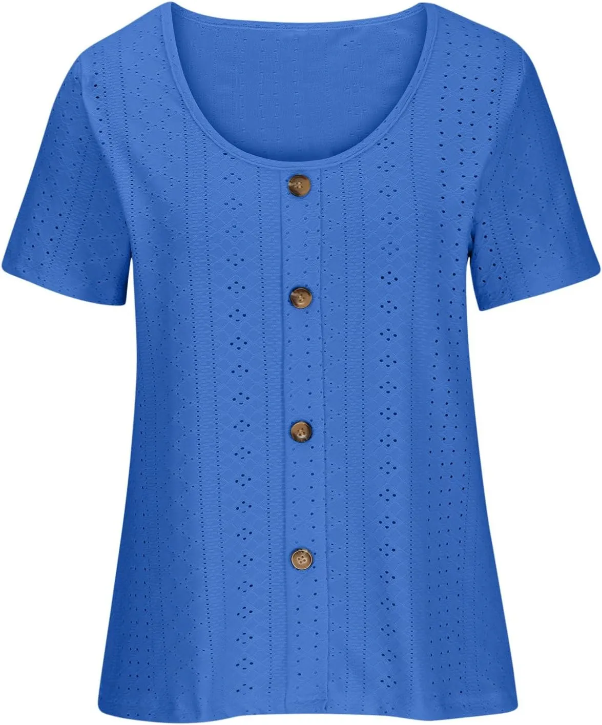 Short Sleeve Tops for Women Summer Tops Embroidery Hollow Scoop Neck T Shirts Plain Work Daily Dressy Casual Blouses