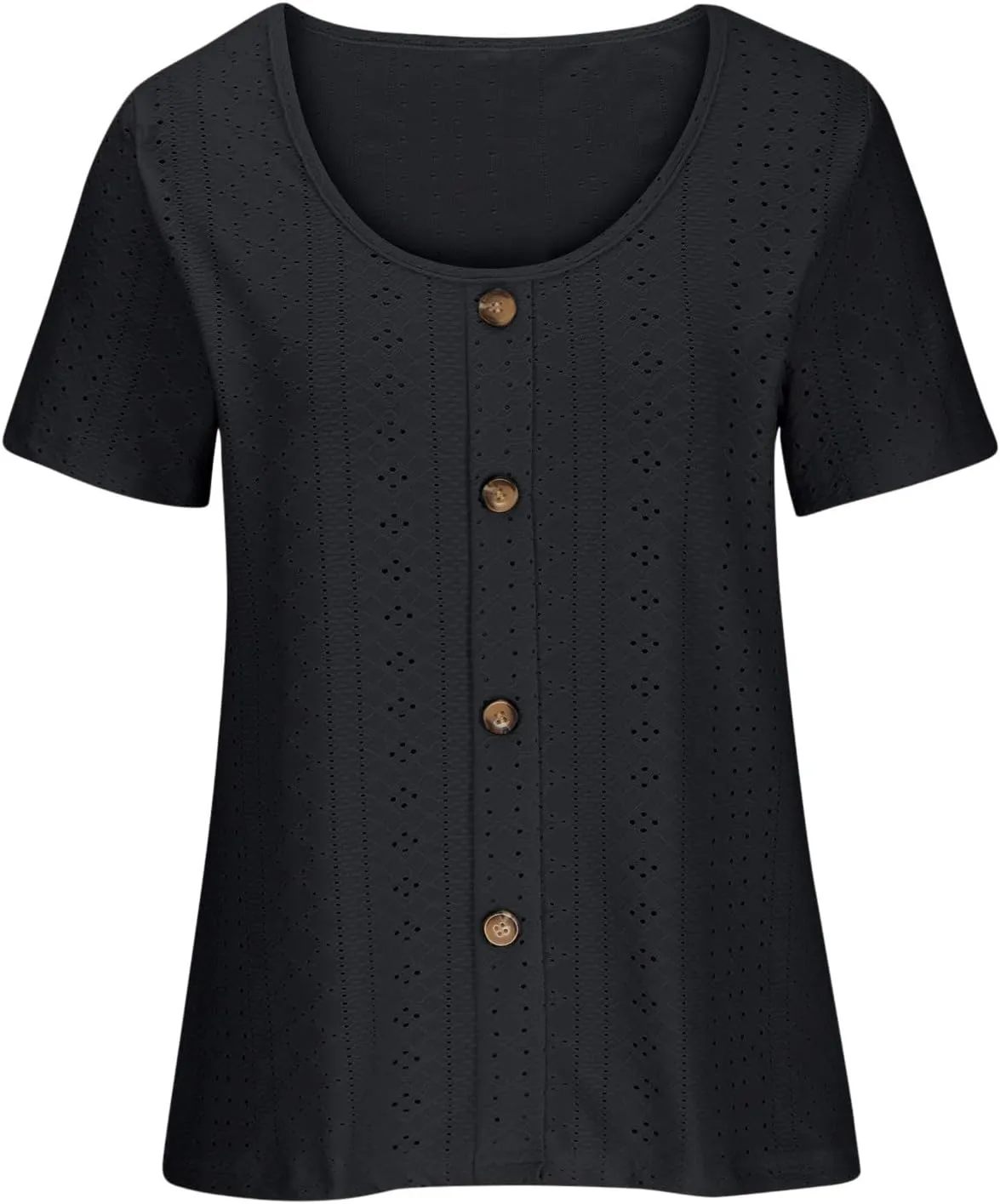 Short Sleeve Tops for Women Summer Tops Embroidery Hollow Scoop Neck T Shirts Plain Work Daily Dressy Casual Blouses