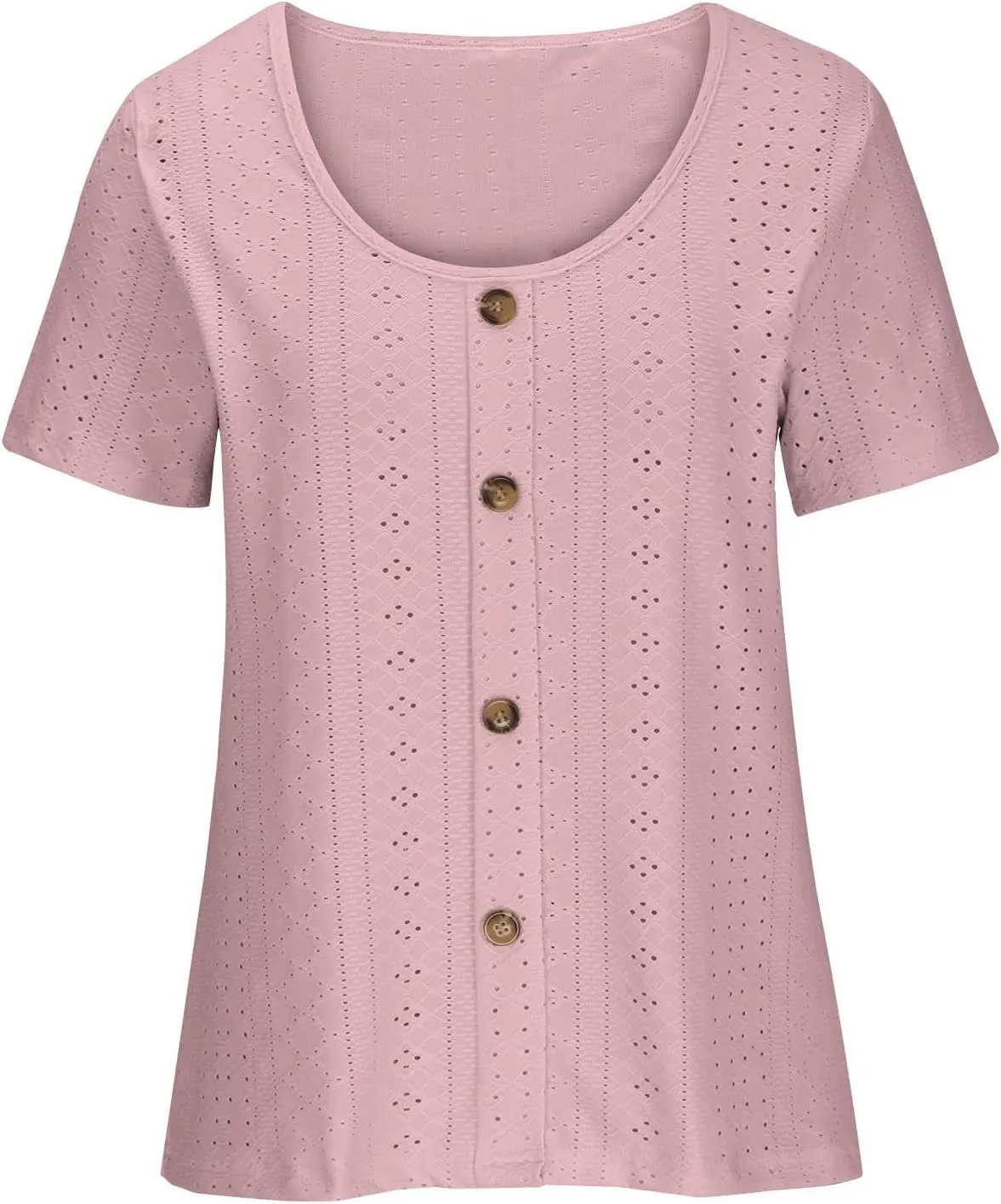 Short Sleeve Tops for Women Summer Tops Embroidery Hollow Scoop Neck T Shirts Plain Work Daily Dressy Casual Blouses
