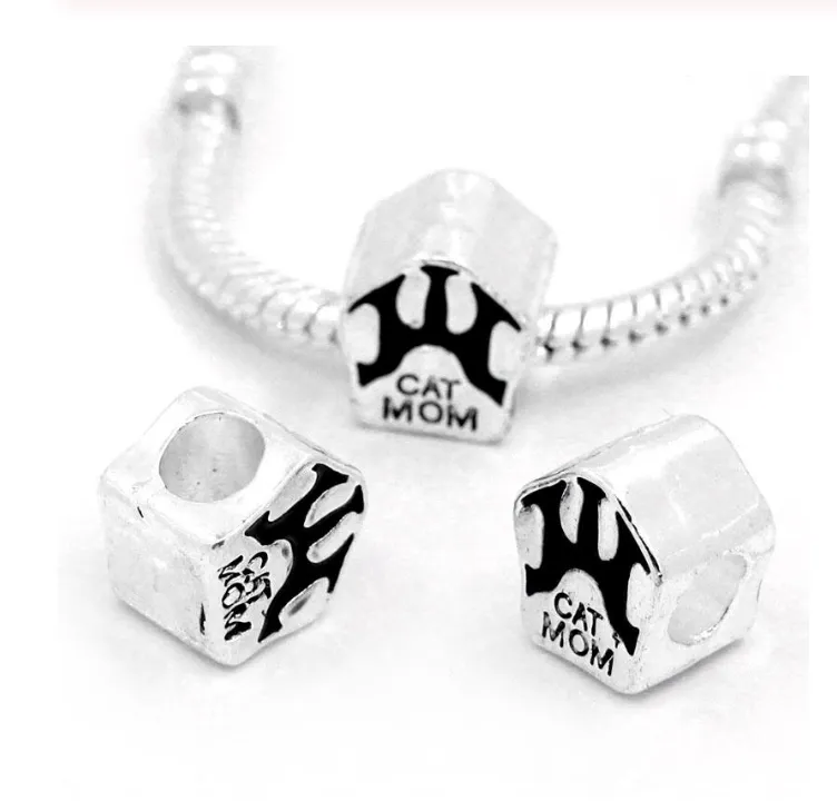 Silver Cat Mom Charm