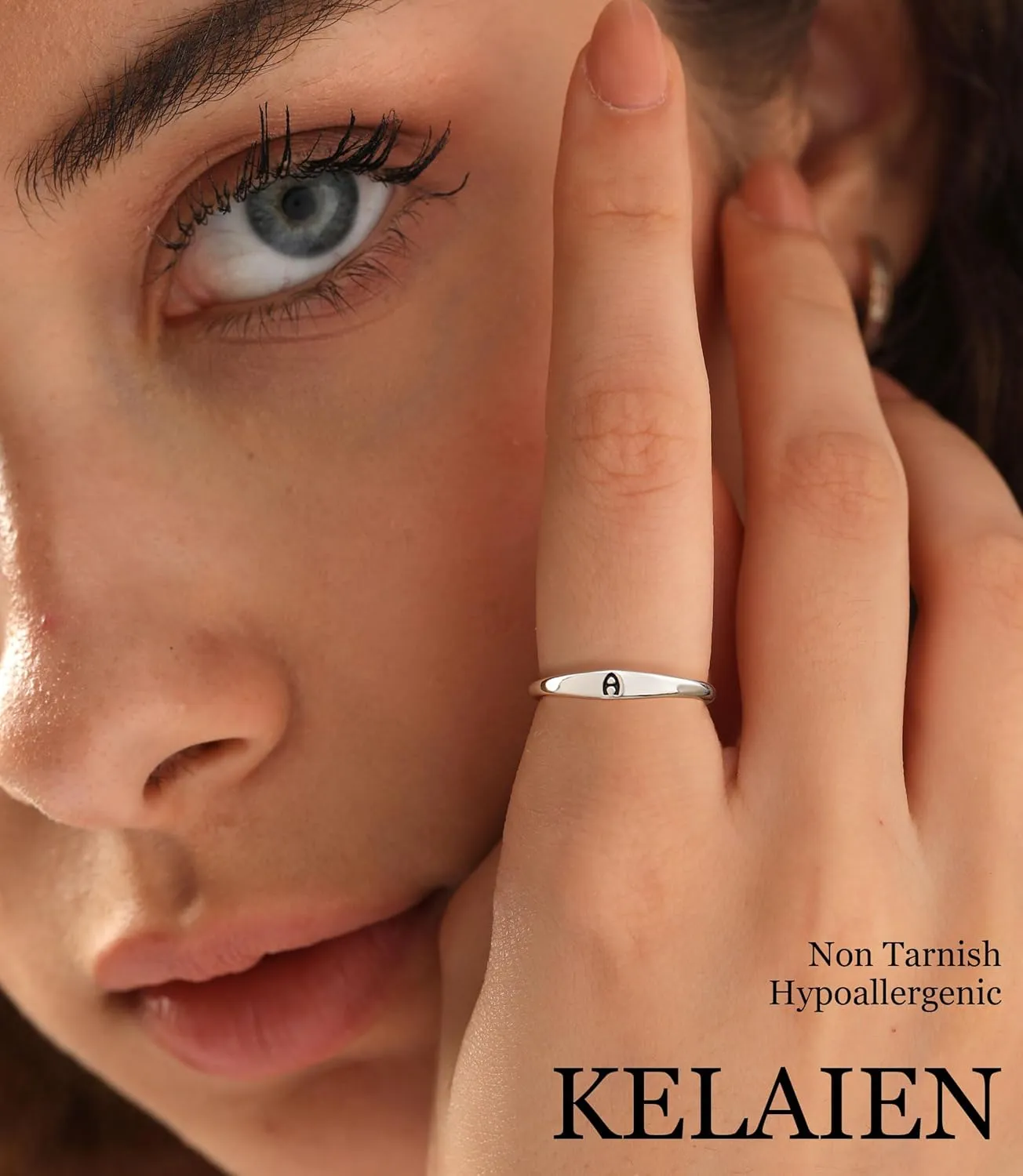 Silver Initial Rings for Women Men Dainty Stackable Pinky Ring Cute Non Tarnish Thumb Knuckle Rings Fashion Simple Letter Finger Rings Stacking Jewelry Gifts Size 6-10
