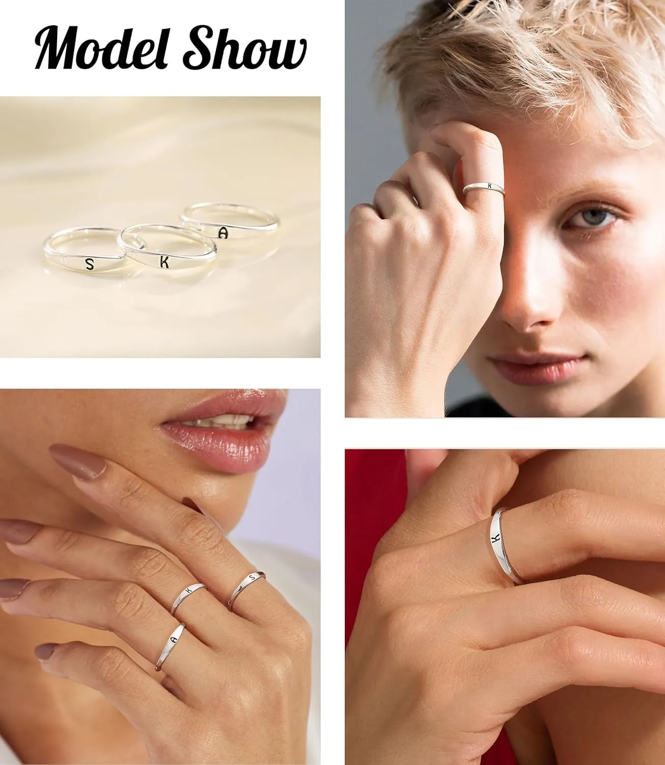 Silver Initial Rings for Women Men Dainty Stackable Pinky Ring Cute Non Tarnish Thumb Knuckle Rings Fashion Simple Letter Finger Rings Stacking Jewelry Gifts Size 6-10