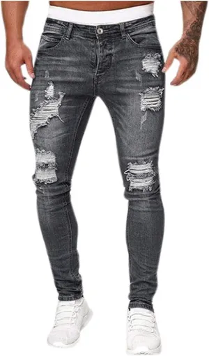 Slim Fit Ripped Jeans for Men Fashion Design Frayed Skinny Comfort Streetwear Denim Pants Stretch Fit Low Rise Jeans