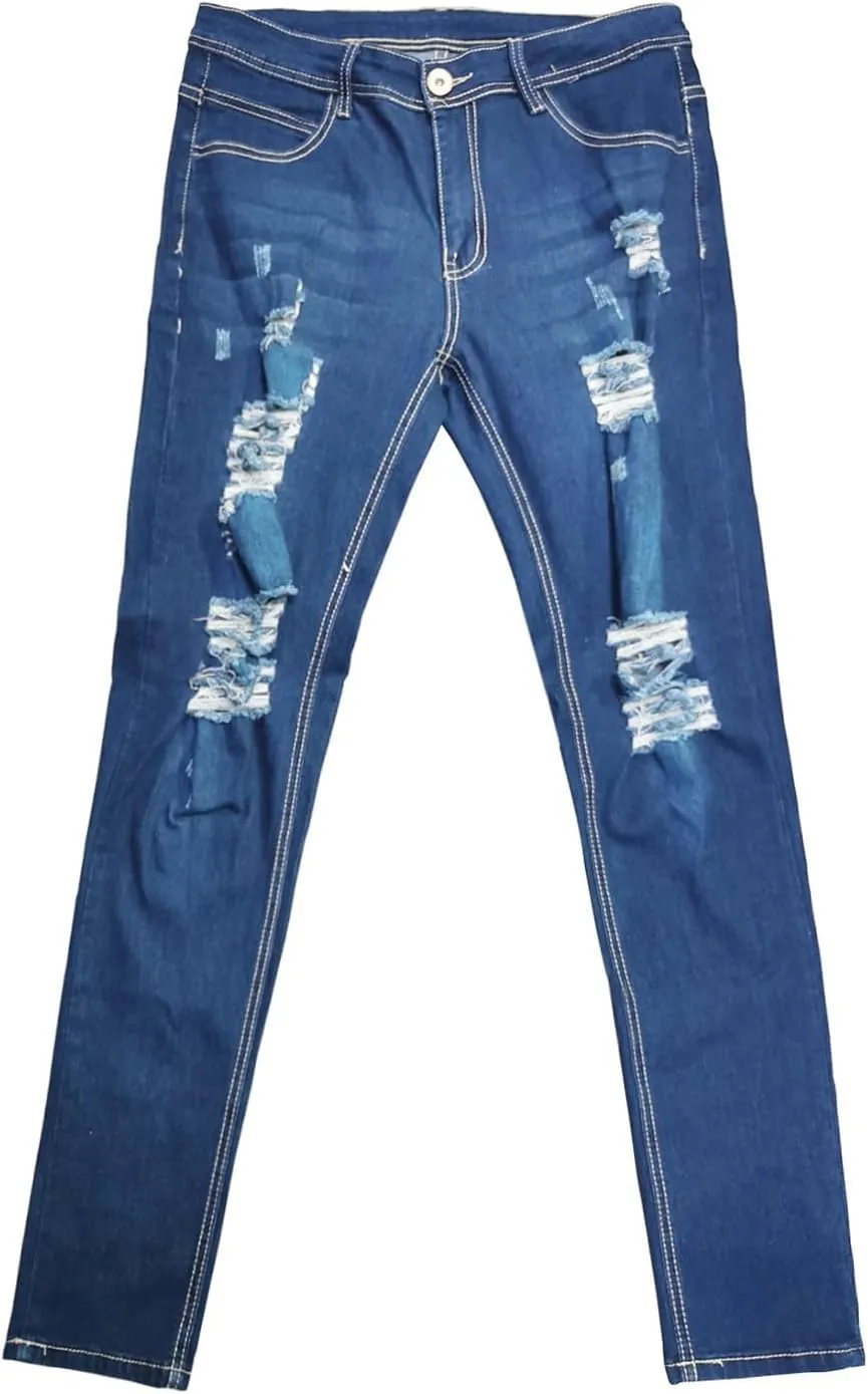 Slim Fit Ripped Jeans for Men Fashion Design Frayed Skinny Comfort Streetwear Denim Pants Stretch Fit Low Rise Jeans