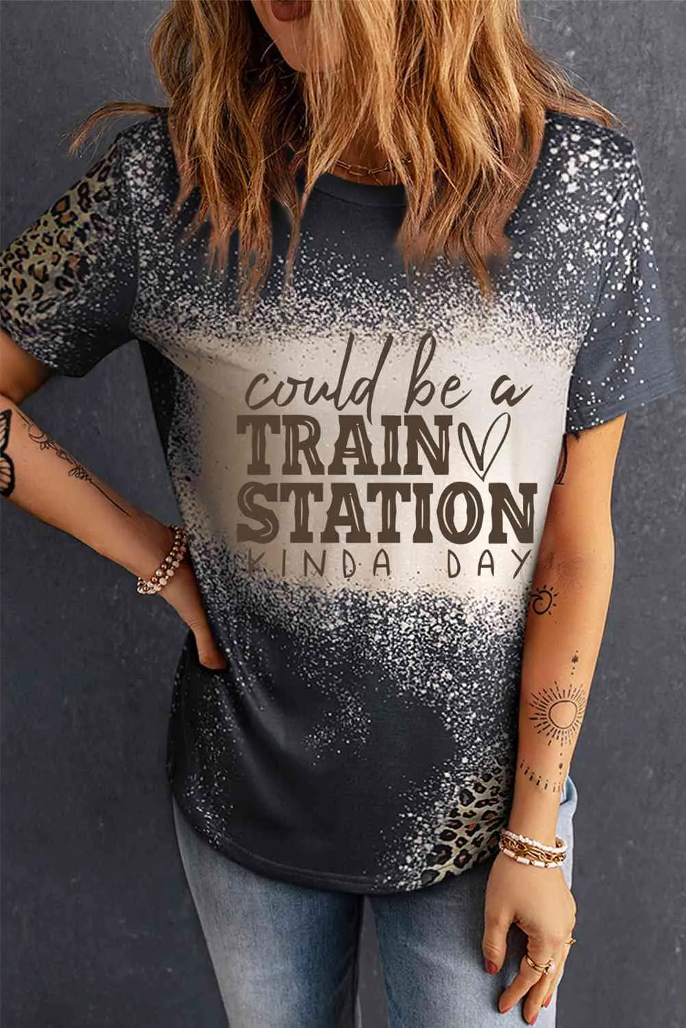 Slogan Graphic Leopard Tee Shirt