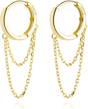 SLUYNZ 925 Sterling Silver Hoop Earrings for Women Teens Minimalist Hoop Earrings Huggie Dangle Chain Tassel