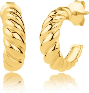 Small Chunky Hoop Earrings for Women | 18K Gold over Sterling Silver Half Hoop Stud Earrings for Women | Hypoallergenic & Anti-Tarnishing Gold Earrings by MAX   STONE