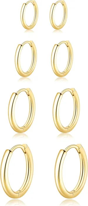 Small Gold Huggie Hoop Earrings Set for Women 14K Real Gold Plated Hypoallergenic Lightweight Earrings for Sensitive Ears Everyday Earrings Sets for Multiple Piercing Cartilage Hoop Earrings Stack Jewelry
