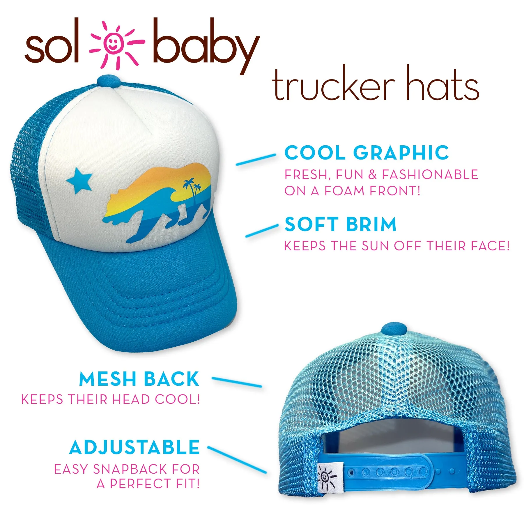 Sol Baby California Bear Aqua Trucker Hat